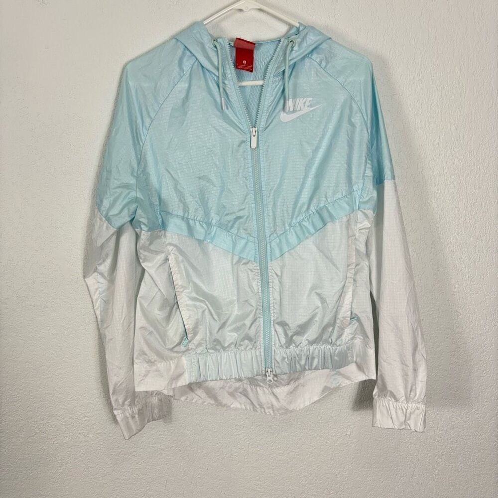 Nike Light Blue & White Dip Dye Windbreaker Hooded Zip Up Jacket Medium